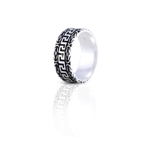 Striated Offset Silver Ring