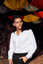 NM Black Collar Semi Formal Shirt | Full Sleeve | Luxurious Giza Cotton | Slim Fit