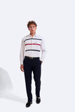 NM Horizontal Striped Semi Formal Shirt | Regular Fit | White Full Sleeve | Blended Cotton