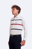 NM Horizontal Striped Semi Formal Shirt | Regular Fit | White Full Sleeve | Blended Cotton