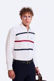 NM Horizontal Striped Semi Formal Shirt | Regular Fit | White Full Sleeve | Blended Cotton