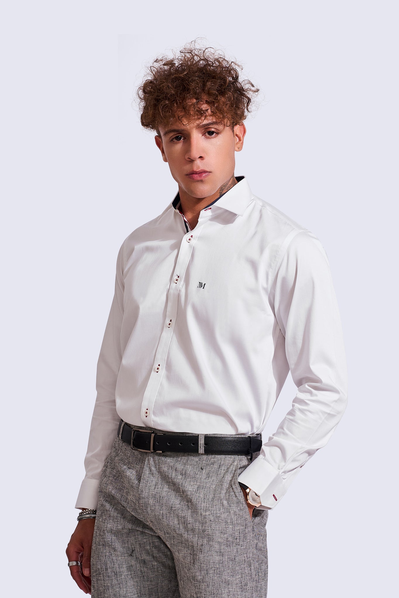 NM Solid White Semi Formal Shirt