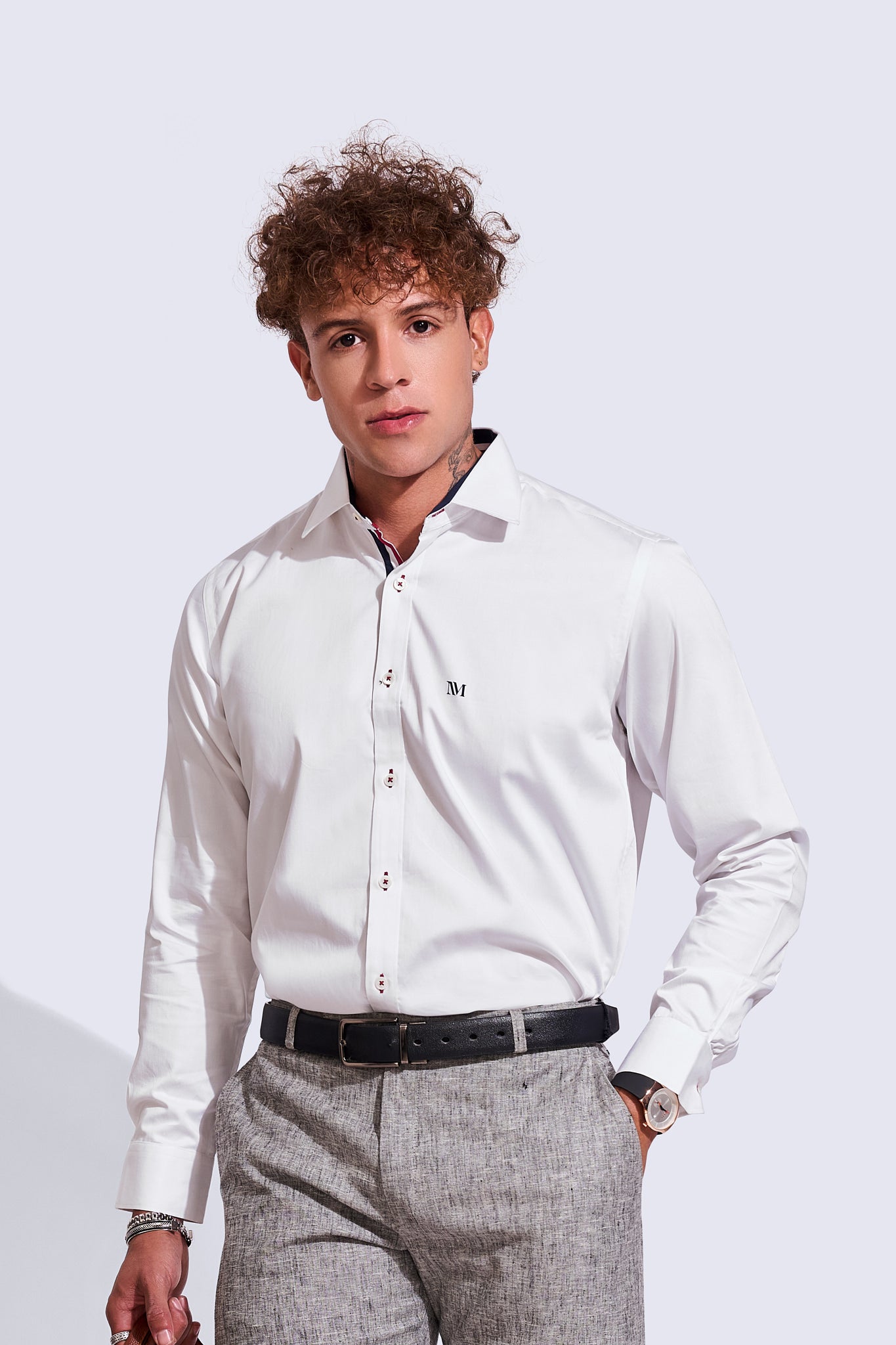 NM Solid White Semi Formal Shirt