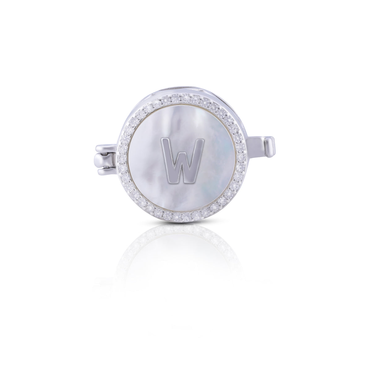 'W' Personalized Initial Silver Button Clip