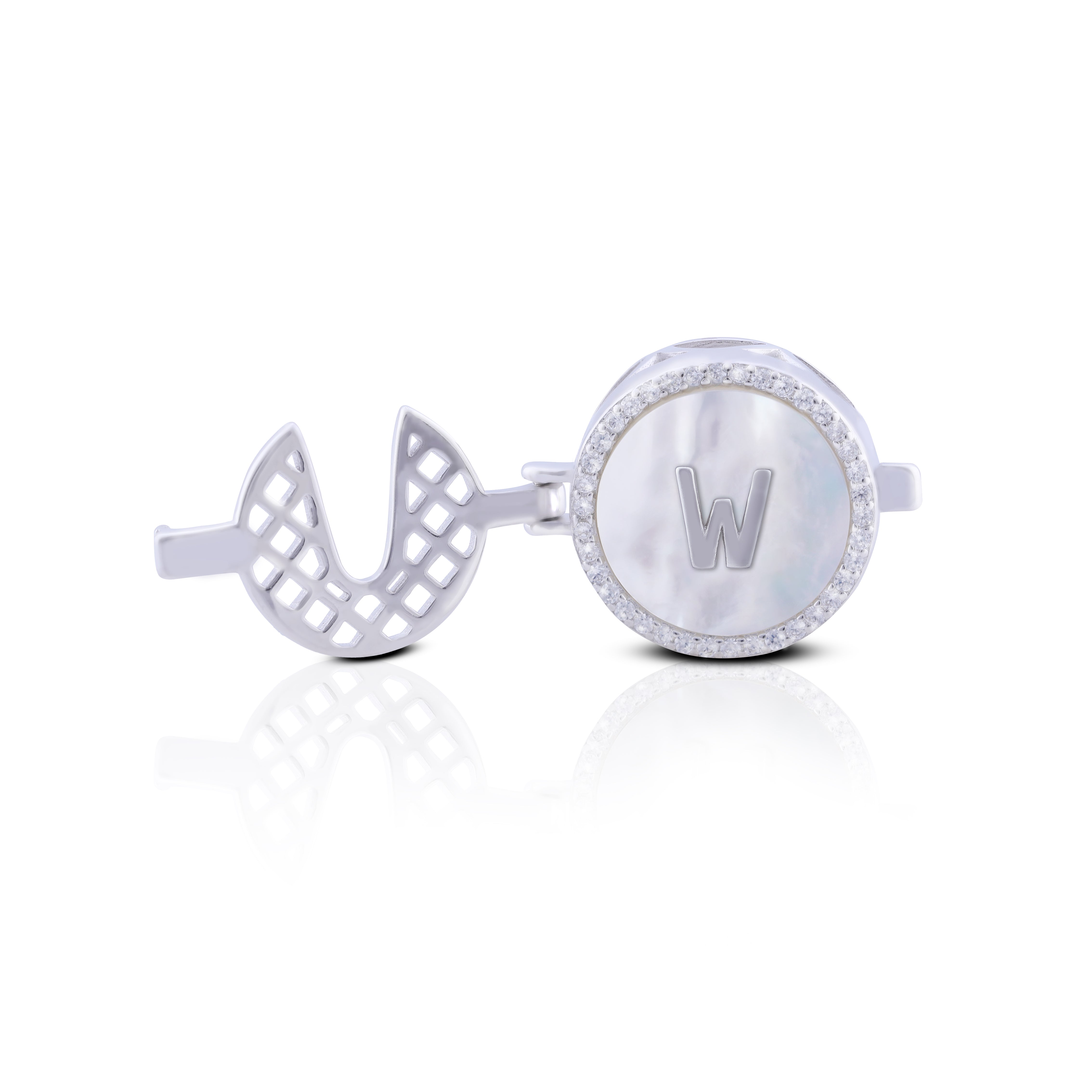 'W' Personalized Initial Silver Button Clip