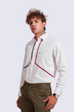 NM Blue And Red Front Piped White Formal Shirt