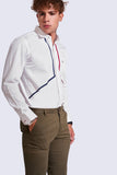 NM Blue And Red Front Piped White Formal Shirt